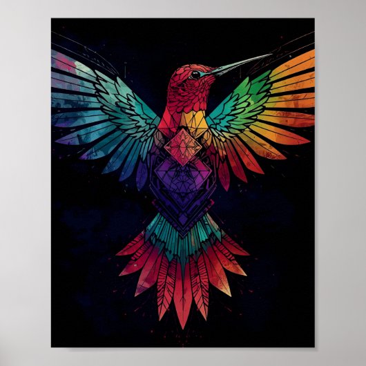 Colorful Geometric Hummingbird Wall Art – Vibrant ポスター (正面)