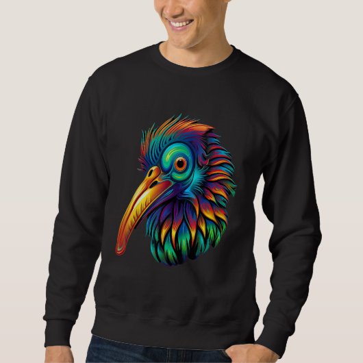 Colorful Geometric New Zealand Kiwi Bird Pop Anima スウェットシャツ (正面)