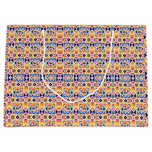 Colorful geometric-patterned gift bag with white  ラージペーパーバッグ (正面)