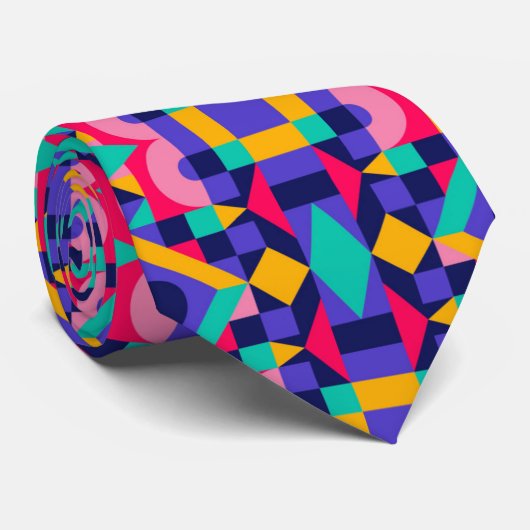 Colorful geometric-patterned tie displayed ネクタイ (ロール)