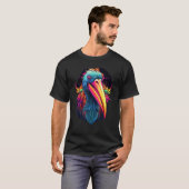 Colorful Geometric Pelican Bird  Pop Animal Tシャツ (正面フル)