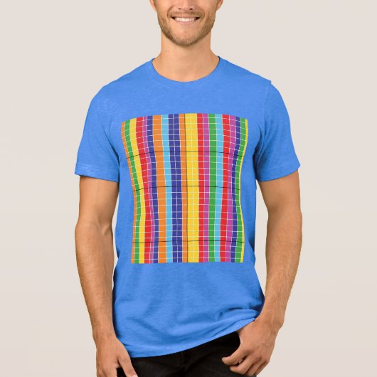 Colorful Geometric Rainbow Grid Pattern T-Shirt |  トライブレンドＴシャツ (正面)