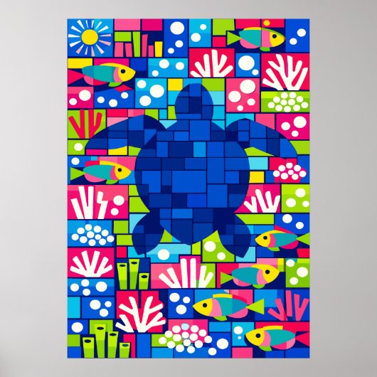 Colorful Geometric Sea Turtle Mosaic ポスター (正面)