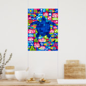 Colorful Geometric Sea Turtle Mosaic ポスター (キッチン)