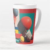 Colorful Geometric Shapes on Red Background カフェラテマグ (右アングル)