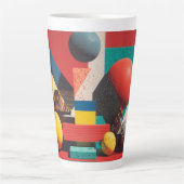 Colorful Geometric Shapes on Red Background カフェラテマグ (正面)