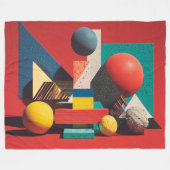 Colorful Geometric Shapes on Red Background フリースブランケット (正面(横))