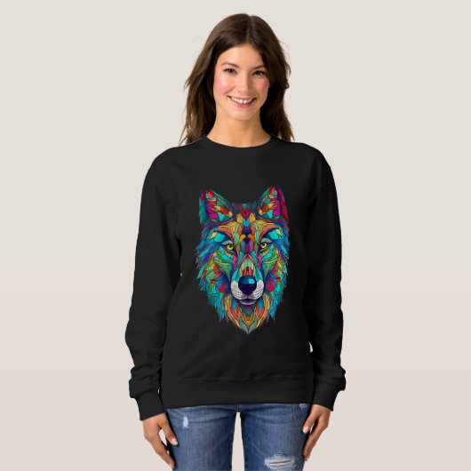 Colorful geometric Wolf スウェットシャツ (正面フル)