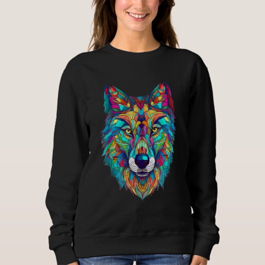 Colorful geometric Wolf スウェットシャツ (正面)