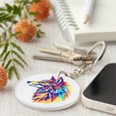 Colorful Geometric Wolf Acrylic Keychain キーホルダー (正面右)