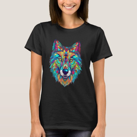 Colorful geometric Wolf Tシャツ (正面)