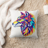 Colorful Geometric Wolf Throw Pillow クッション (ブランケット)