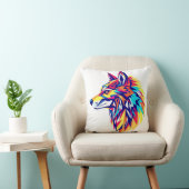 Colorful Geometric Wolf Throw Pillow クッション (椅子)
