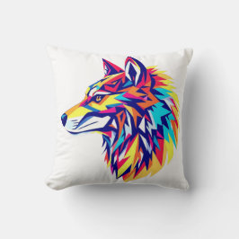 Colorful Geometric Wolf Throw Pillow クッション
