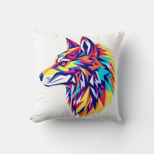 Colorful Geometric Wolf Throw Pillow クッション (正面)