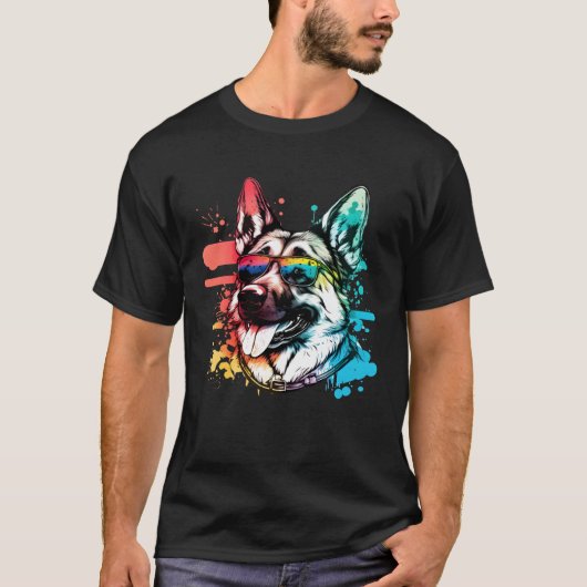 Colorful German Shepherd Dog Pop Dad Dog Tシャツ (正面)