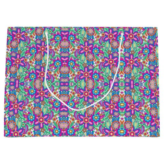 Colorful gift bag with intricate, vibrant floral  ラージペーパーバッグ (正面)