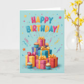 Colorful Gift Stack Birthday Card – Fun & Festive  カード (黄色い花)