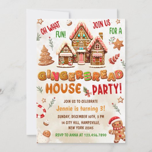 Colorful Gingerbread House Birthday Party  招待状 (正面)