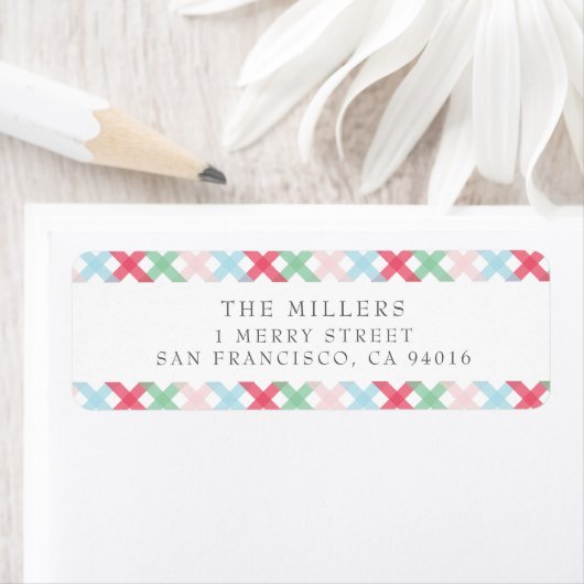 Colorful Gingham Christmas Address Labels ラベル (インサイチュ)