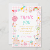 Colorful Gingham Girl 1st Birthday サンキューカード (正面)