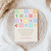 Colorful Gingham Girl 1st Birthday サンキューカード