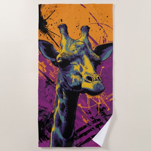Colorful Giraffe Graffiti Pop Art Portrait ビーチタオル (正面)