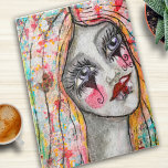 Colorful Girl Mime Clown Whimsical Abstract Art ジグソーパズル<br><div class="desc">This whimsical design is created from my original mime clown girl with a heart and message of love and positivity on her lips and a colorful mixed media background with a butterfly that makes her hair.</div>