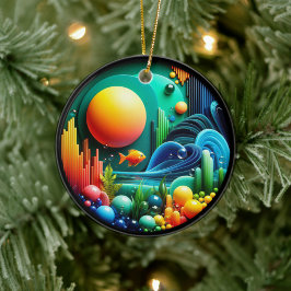 Colorful Glass Abstract Angelfish Aquatic Life セラミックオーナメント