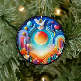 Colorful Glass Abstract Dove Rainbow Garden セラミックオーナメント