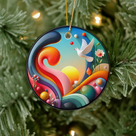 Colorful Glass Abstract Dove Rainbow Garden セラミックオーナメント
