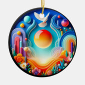 Colorful Glass Abstract Dove Rainbow Garden セラミックオーナメント (正面)