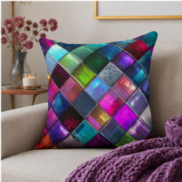 Colorful Glass Mosaic Tile Vibrant Geometric Multi アクセントクッション