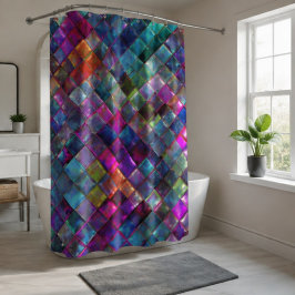Colorful Glass Mosaic Tile Vibrant Geometric Multi シャワーカーテン