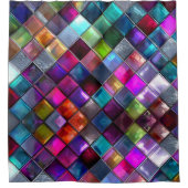 Colorful Glass Mosaic Tile Vibrant Geometric Multi シャワーカーテン (正面)