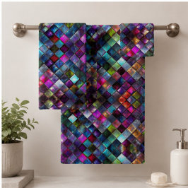Colorful Glass Mosaic Tile Vibrant Geometric Multi バスタオルセット