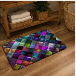 Colorful Glass Mosaic Tile Vibrant Geometric Multi バスマット