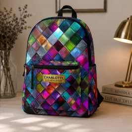 Colorful Glass Mosaic Tile Vibrant Geometric Multi プリントバックパック