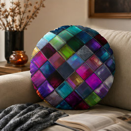 Colorful Glass Mosaic Tile Vibrant Geometric Multi ラウンドクッション