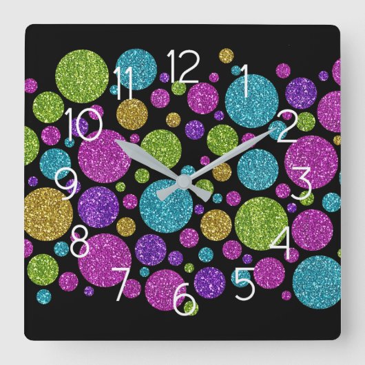 Colorful Glitter Dots Acrylic Wall Clock スクエア壁時計 (正面)
