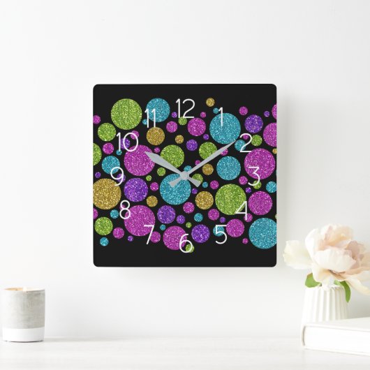 Colorful Glitter Dots Acrylic Wall Clock スクエア壁時計 (ホーム)