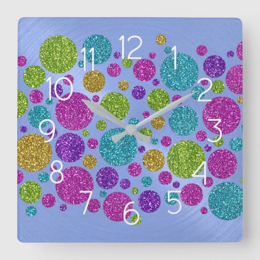 Colorful Glitter Dots Acrylic Wall Clock スクエア壁時計 (正面)