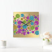 Colorful Glitter Dots Gold Acrylic Wall Clock スクエア壁時計 (ホーム)