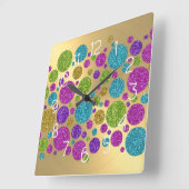 Colorful Glitter Dots Gold Acrylic Wall Clock スクエア壁時計 (傾斜)