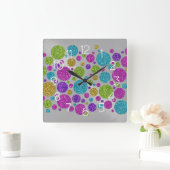 Colorful Glitter Dots Silver Acrylic Wall Clock スクエア壁時計 (ホーム)
