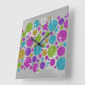 Colorful Glitter Dots Silver Acrylic Wall Clock スクエア壁時計 (傾斜)