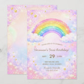 Colorful Glitter Rainbow Girl Birthday Party 招待状 (正面/裏面)