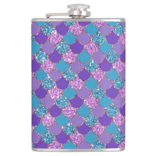 Colorful glittery mermaid scales pattern フラスク (正面)
