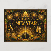 Colorful Gold Art Deco Happy New Year