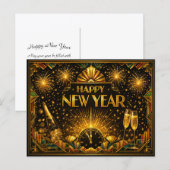 Colorful Gold Art Deco Happy New Year シーズンポストカード (正面/裏面)